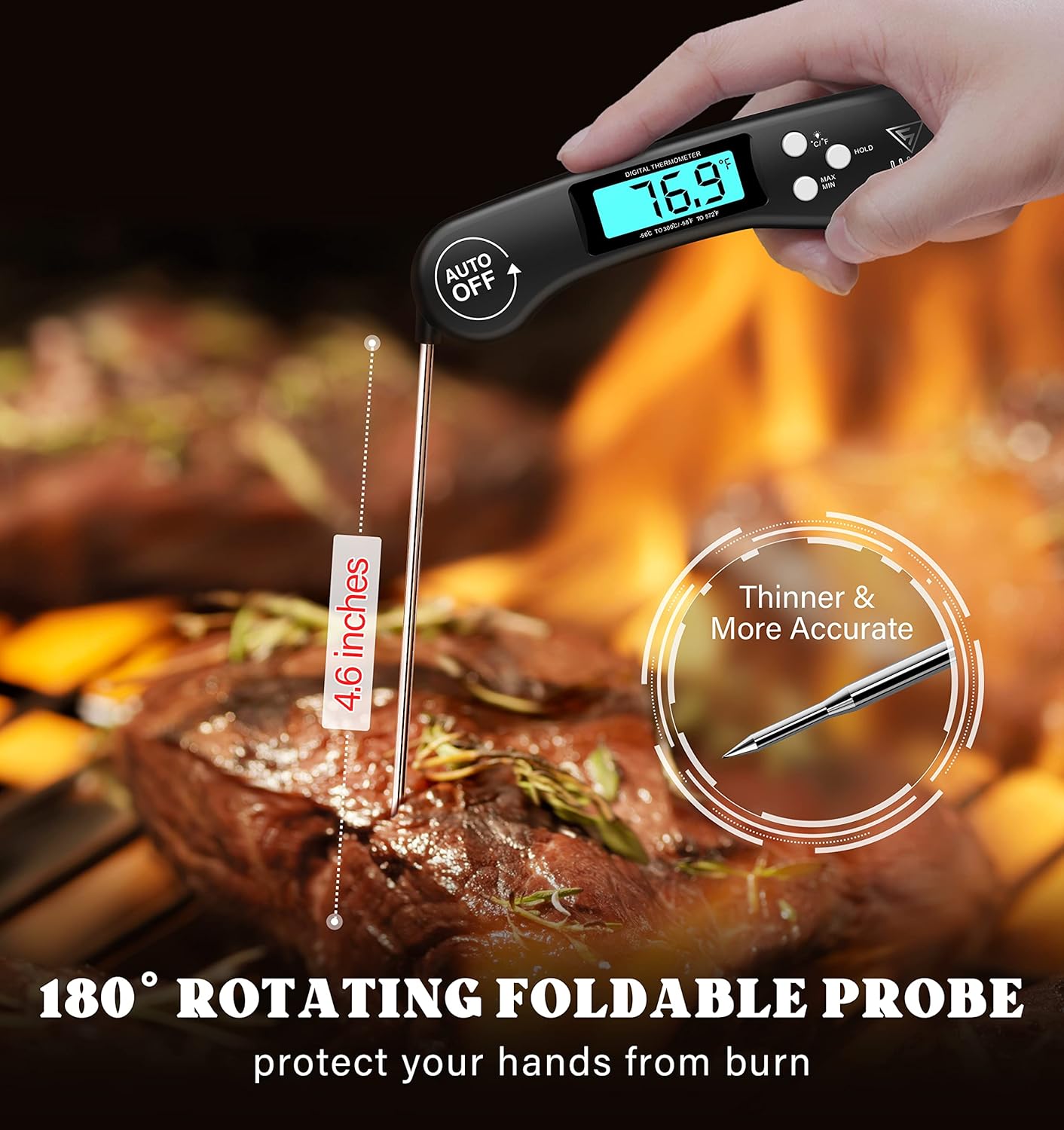 DOQAUS Digital Meat Thermometer - Instant Read Food Thermometer with Backlight & Reversible Display for Cooking Turkey Grill BBQ Oven Candy Kitchen Essentials