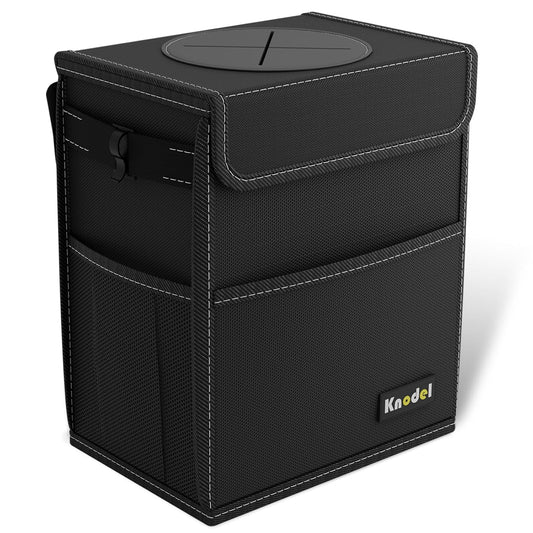 K KNODEL Car Trash Can, Waterproof Auto Garbage Can, Car Trash Can with Lid, Leak-Proof Car Storage Bag, Car Bin Hanging (Medium, Black)