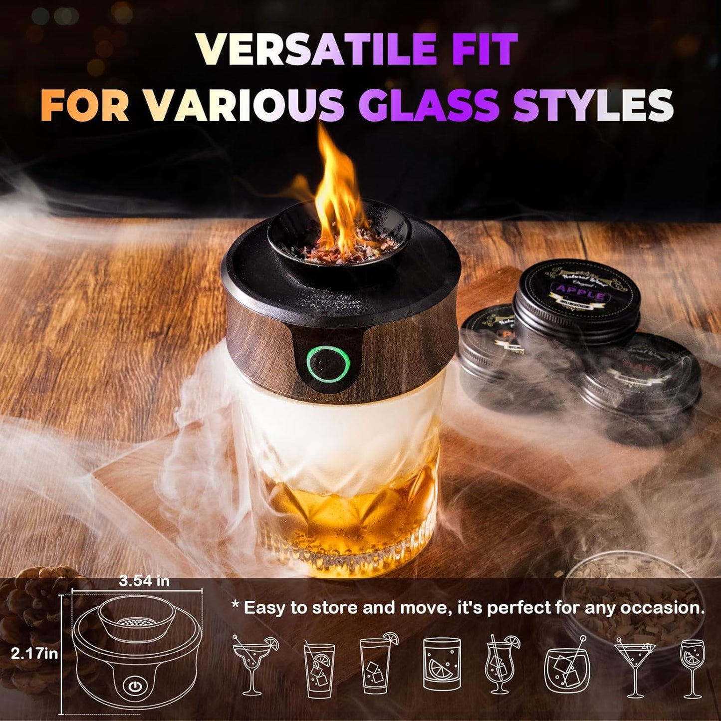 Electric Whiskey Smoker Kit with Torch, Father Day Gift for Whiskey Lover, 6 Wood Chips – Infuse Rich Smoky Flavors in Bourbon Old Fashioned & Cocktails, Birthday Gifts for Him, Dad (Without Butane)