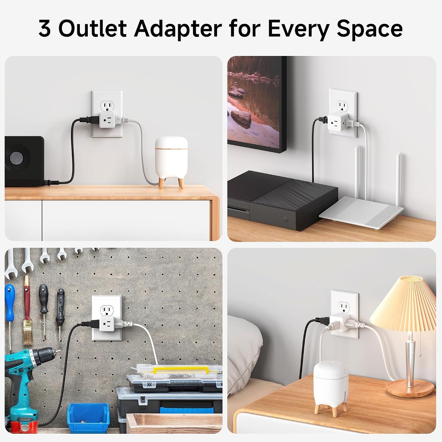 Cable Matters [UL Listed] 3-Pack 3 Outlet Wall Adapter, 3 Outlet Power Cube, Outlet Splitter in White