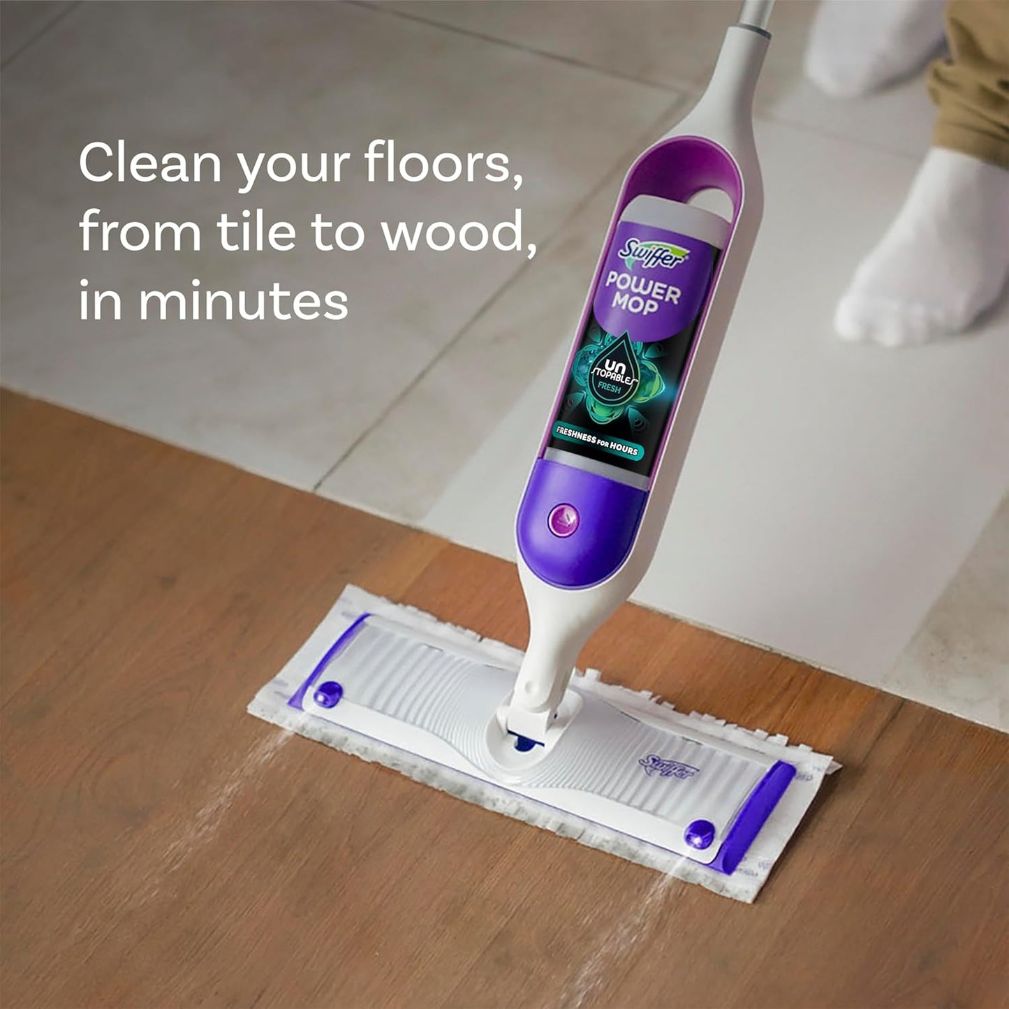 Swiffer PowerMop Floor Cleaning Solution with Unstopables Fresh Scent, 1.5 L Total (2 Count of 750 mL Each)