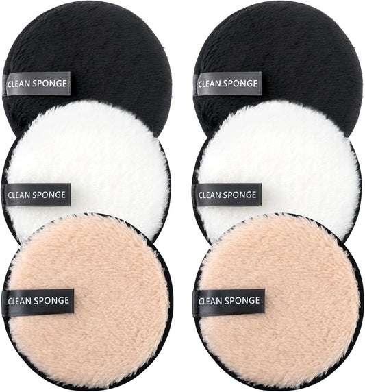 6 PCS Makeup Remover Pads Reusable Double-Sided Facial Cleansing Puffs Round Make Up Remover Pads for All Skin Types - 3 Colors