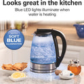 Hamilton Beach Glass Electric Kettle, 1 L, 1500W Fast Boiling Water Boiler, Cordless, Soft Blue LED Light, Auto Shutoff & Boil-Dry Protection, BPA-Free, Compact Size (40930JC)