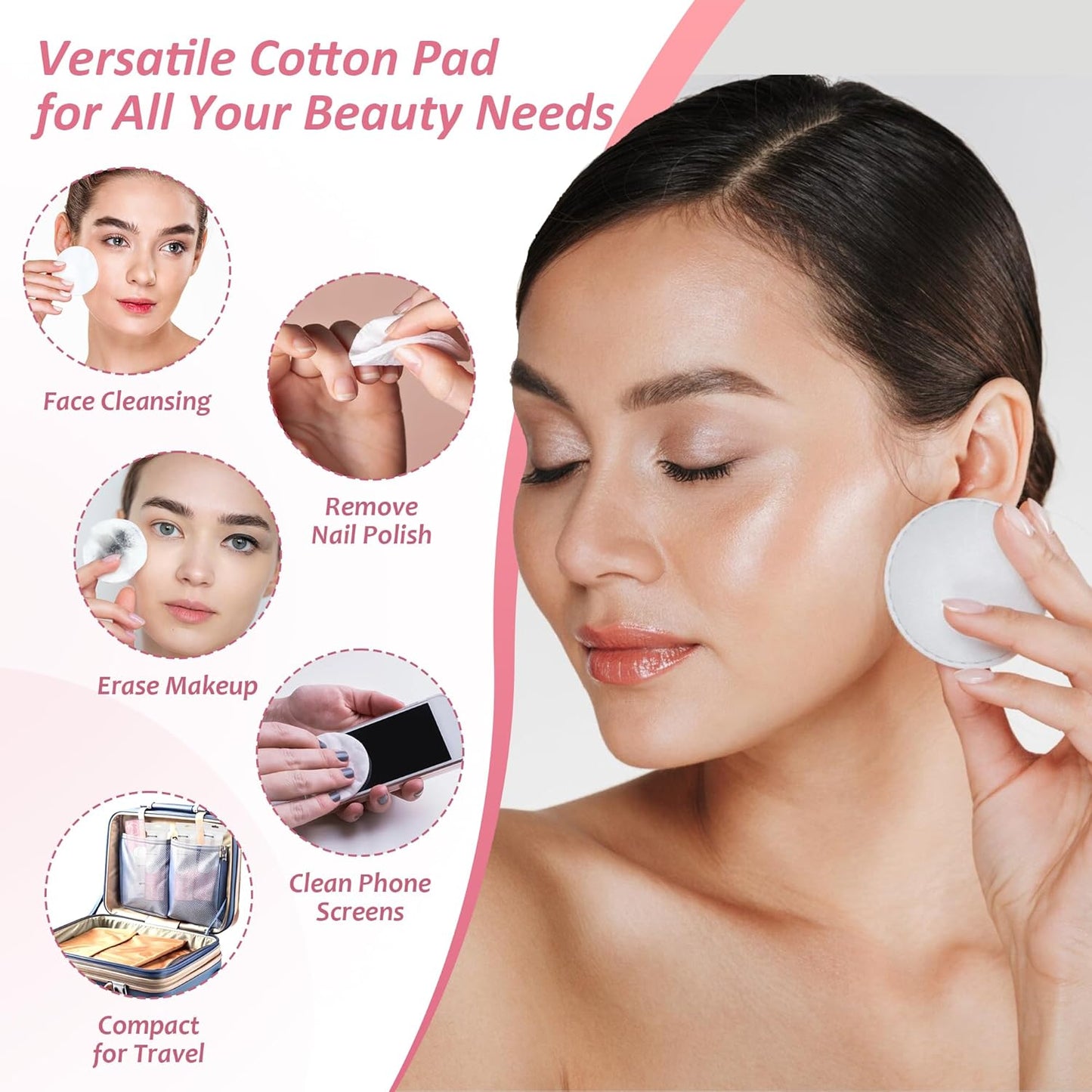 Muvana Cosmetic Cotton Pads, 300 Count - Dual-Side Texture Cotton Rounds, Triple Layers Tear-Resistant Makeup Remover Pad for Sensitive Skin, Beauty, Personal Care, Daily Cosmetics