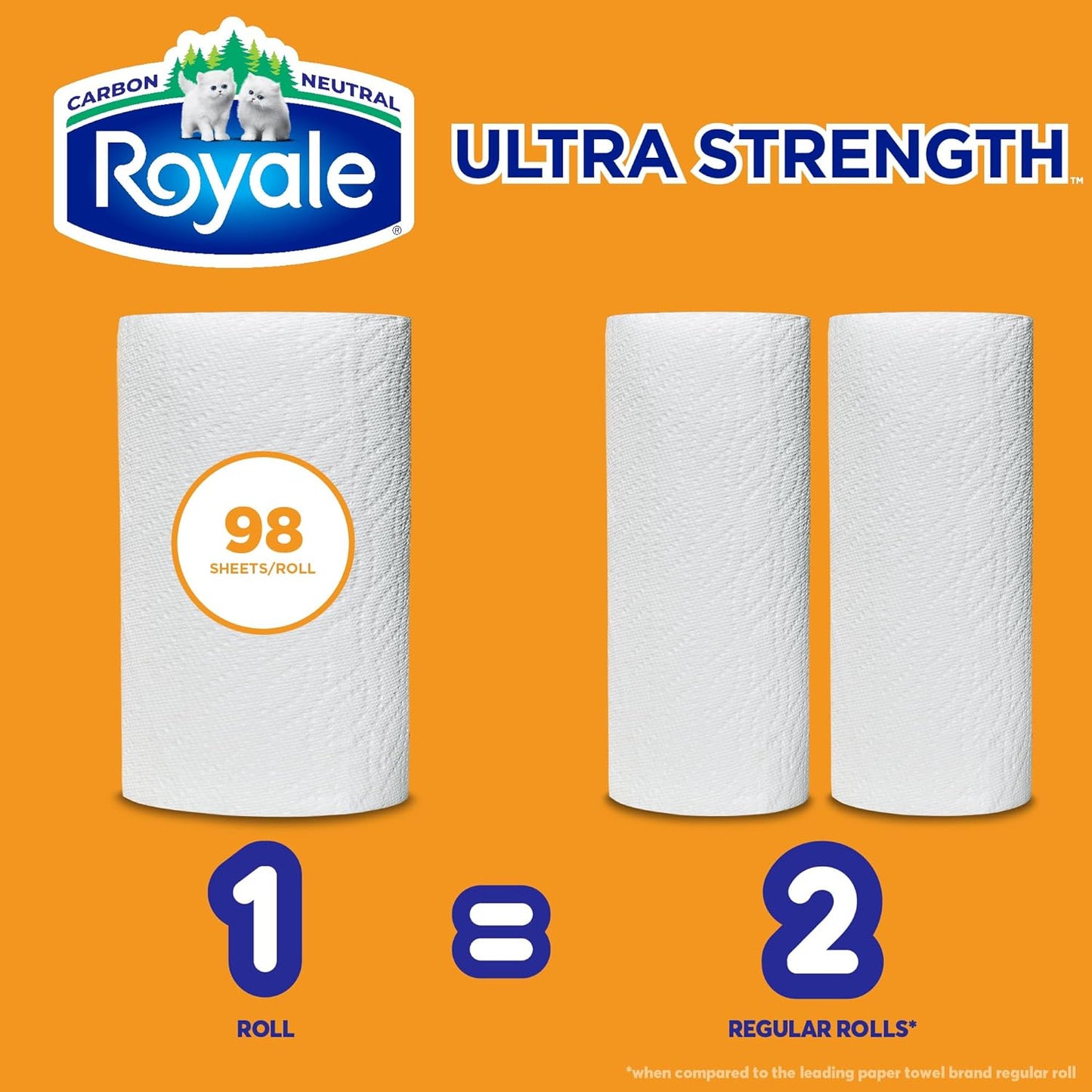 Royale Tiger Strong Paper Towel, 3 Double Equal 6 Rolls, 98 Half Sheets per Roll, White