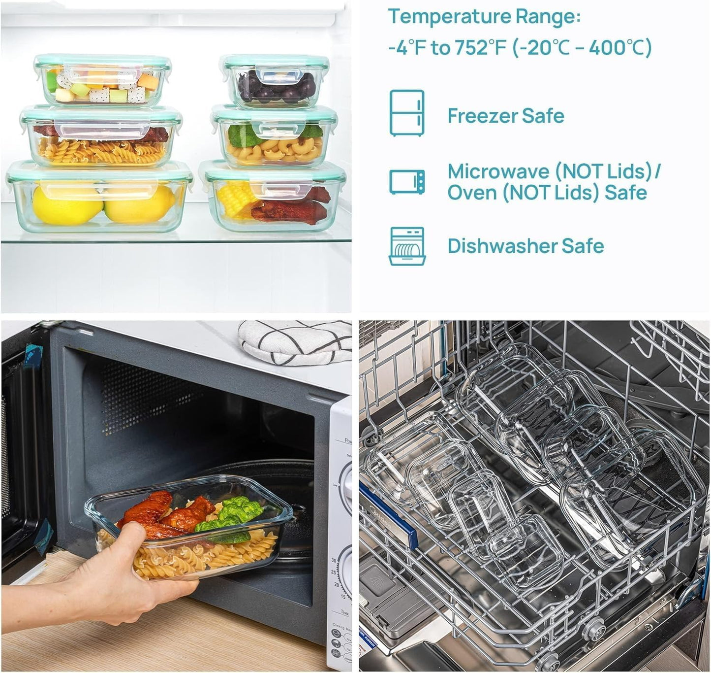 Vtopmart 8 Pack Glass Container Food Storage, Meal Prep Containers, Airtight Lunch Boxes with Leak Proof Locking Lids, for Microwave, Oven, Freezer and Dishwasher, Green