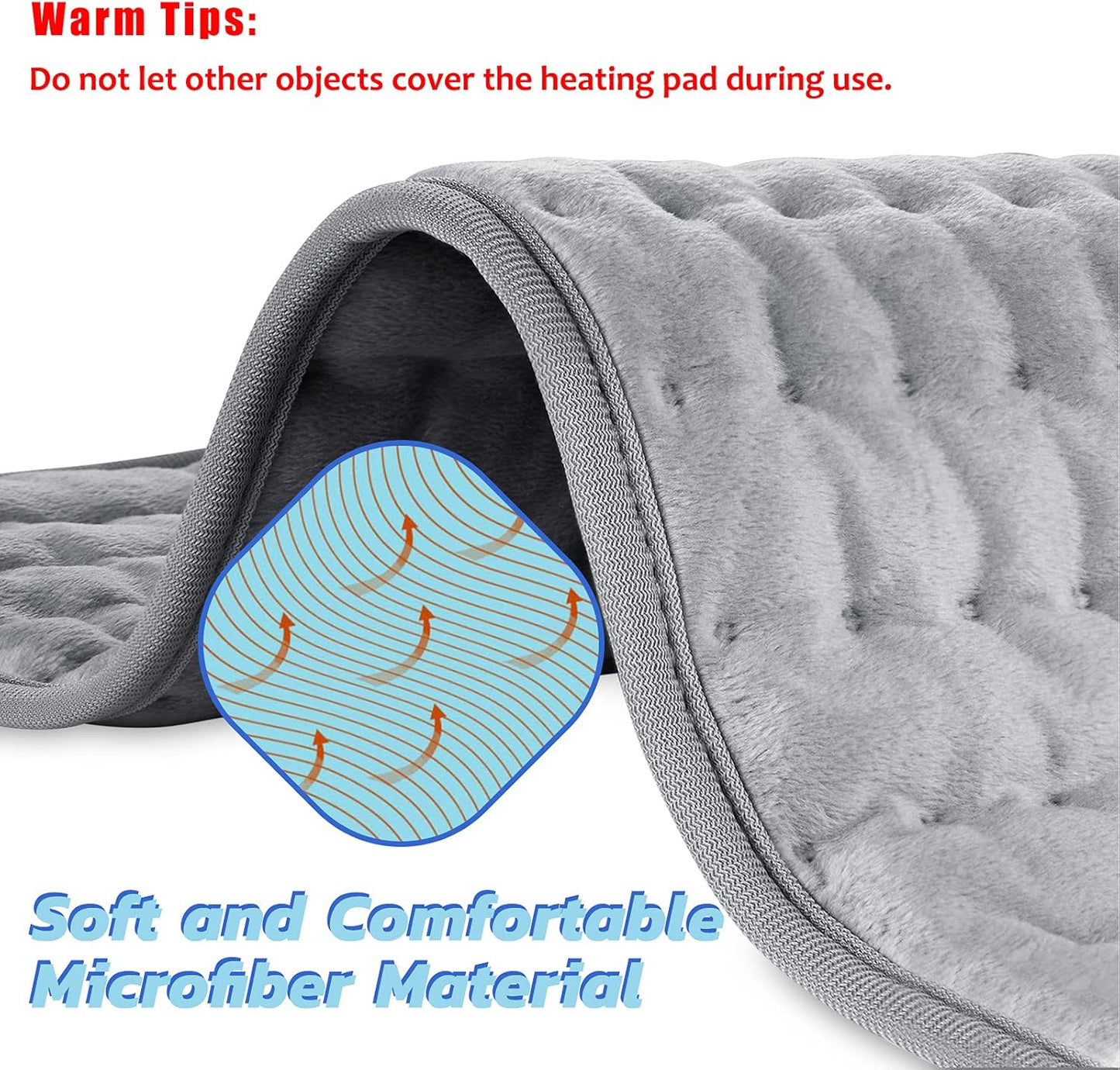 24"x12" Heating Pad, Electric Heating Pad for Dry & Moist Heat, Electric Heat Pad with Multiple Temp & Timer Settings, Auto Off, Silver Gray