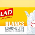 Glad White Garbage Bags - Tall 45 Litres - Unscented, 60 Trash Bags, Made in Canada of Global Components