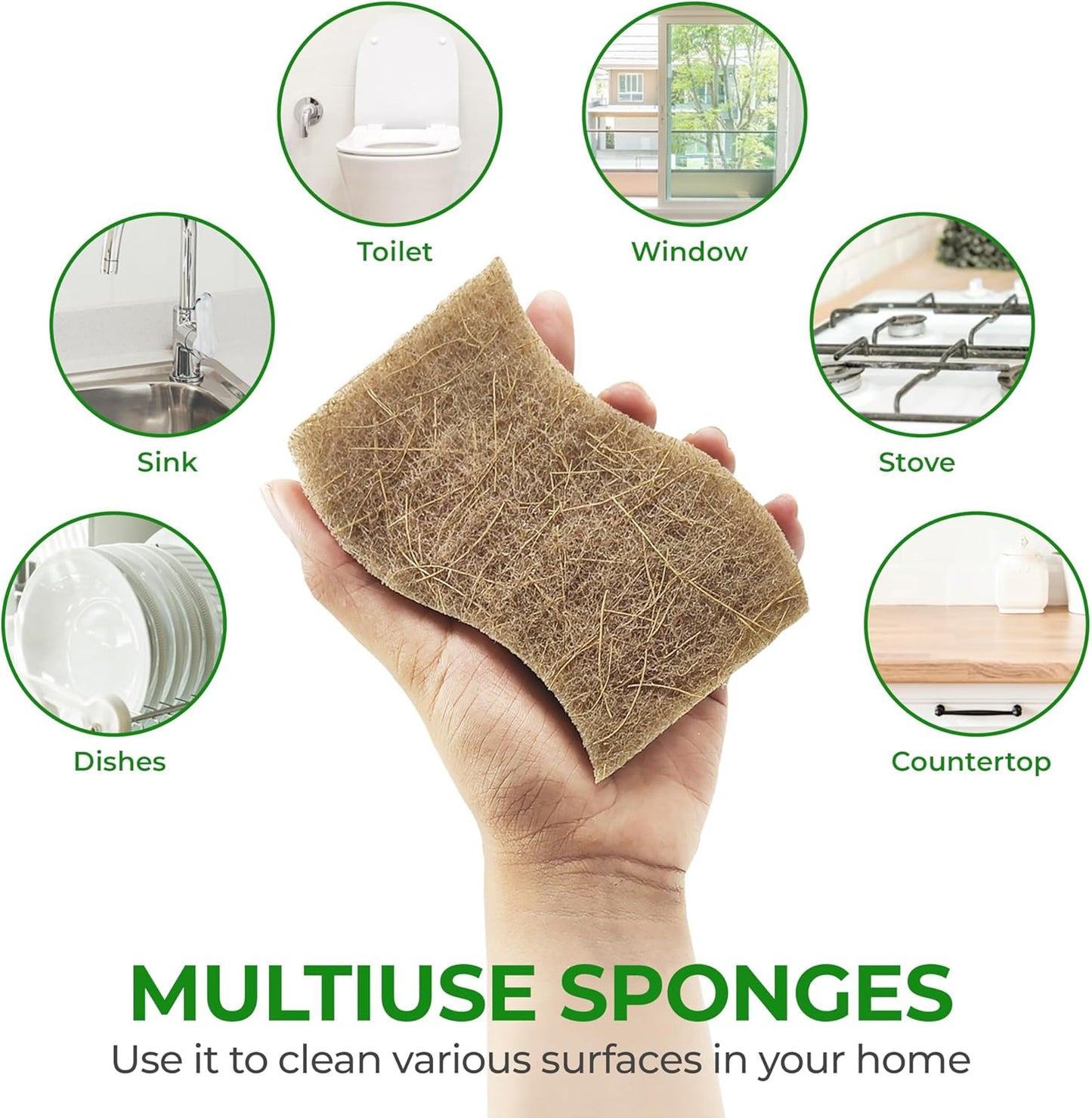 AIRNEX 12 Pack Natural Sponges for Dishes - Biodegradable Sponges for Kitchen - Plant Based Cellulose & Coconut Natural Dish Sponge - Non Toxic Eco Friendly Sponges, Non Scratch Kitchen Scrubber