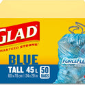 Glad Blue Recycling Bags - Tall 45 Litres - ForceFlex, Drawstring, 50 Trash Bags, Made in Canada of Global Components