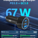 USB C Car Charger, 3-Port 67W Super Fast Charging Dual USB-C & USB-A Car Charger Accessories Cigarette Lighter Adapter for iPhone 17 17e 16 15 14 13 12 11 Pro Max, iPad, Galaxy, Pixel, Android Phone