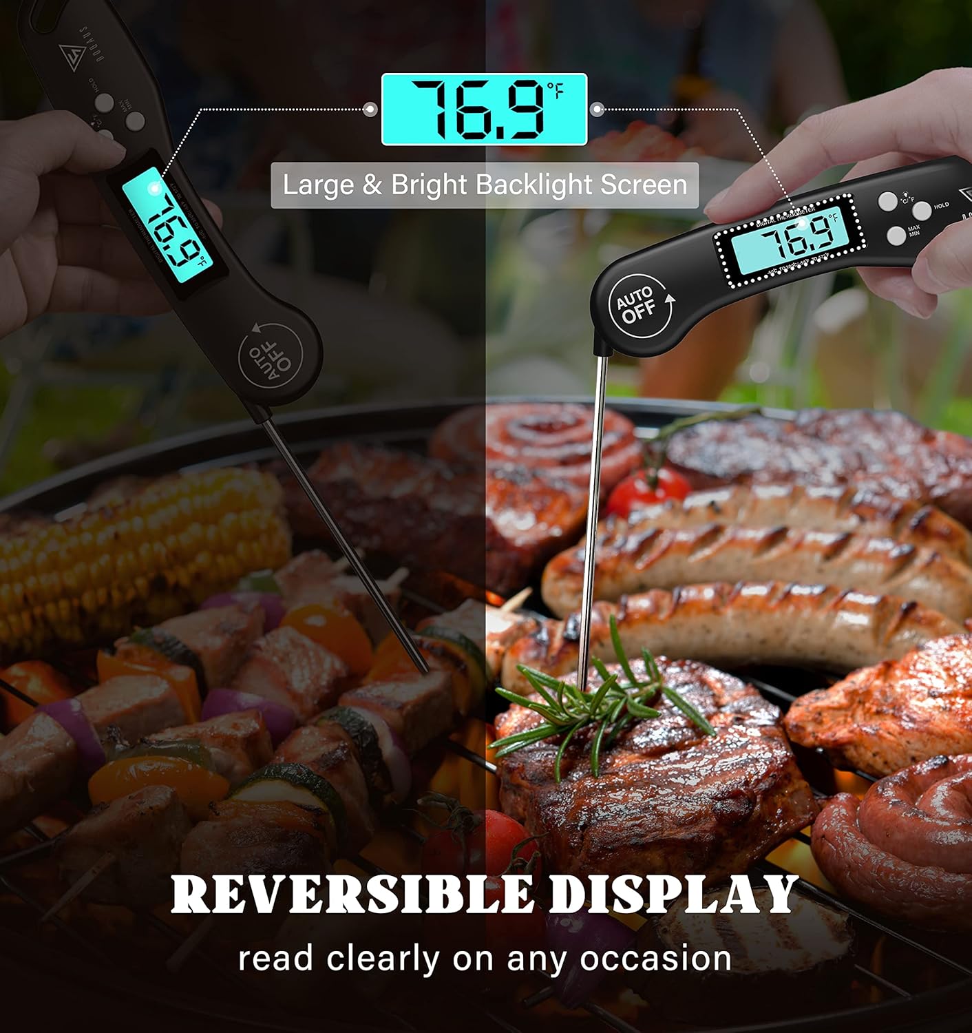 DOQAUS Digital Meat Thermometer - Instant Read Food Thermometer with Backlight & Reversible Display for Cooking Turkey Grill BBQ Oven Candy Kitchen Essentials