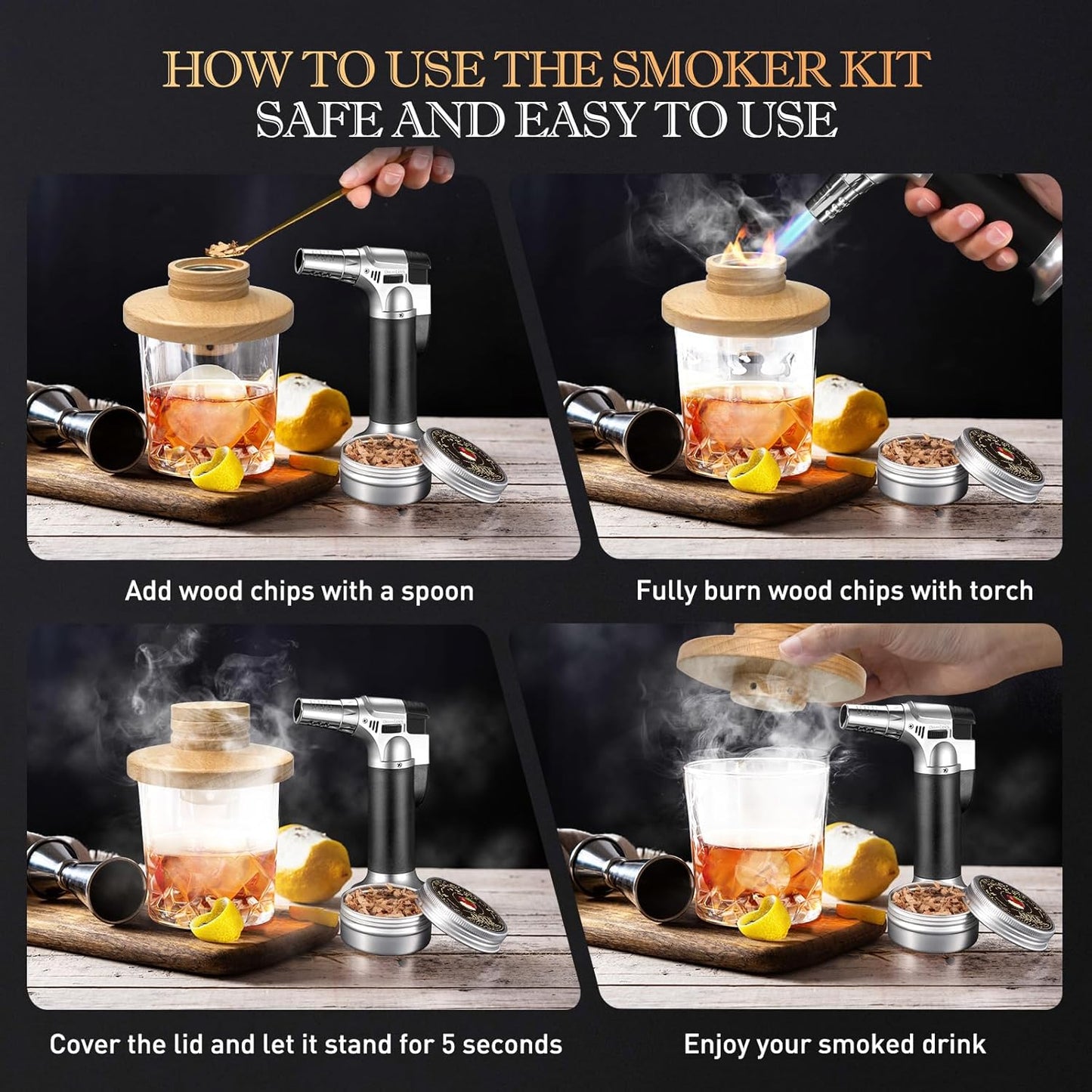 Fathers Day Gift Ideas for Husband, Gifts for Men Whisky Smoker Kit for Bourbon, Anniversary Birthday Gift for Dad Him Husband Grandpa, 6 Flavors Wood Chips for Old Fashioned Smoker Kit (No Butane)