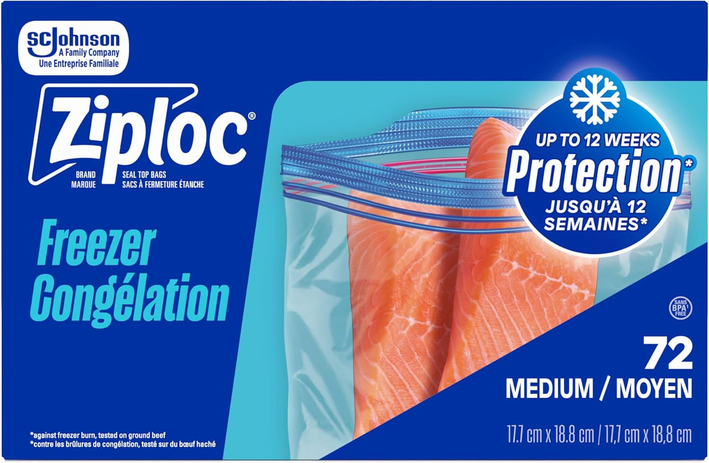 Ziploc Medium Freezer Bags, Prevents Freezer Burn, Microwave & Freezer Safe, New Stay-Open Design, Stand-Up Bottom, 72 Count