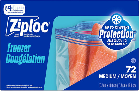 Ziploc Medium Freezer Bags, Prevents Freezer Burn, Microwave & Freezer Safe, New Stay-Open Design, Stand-Up Bottom, 72 Count