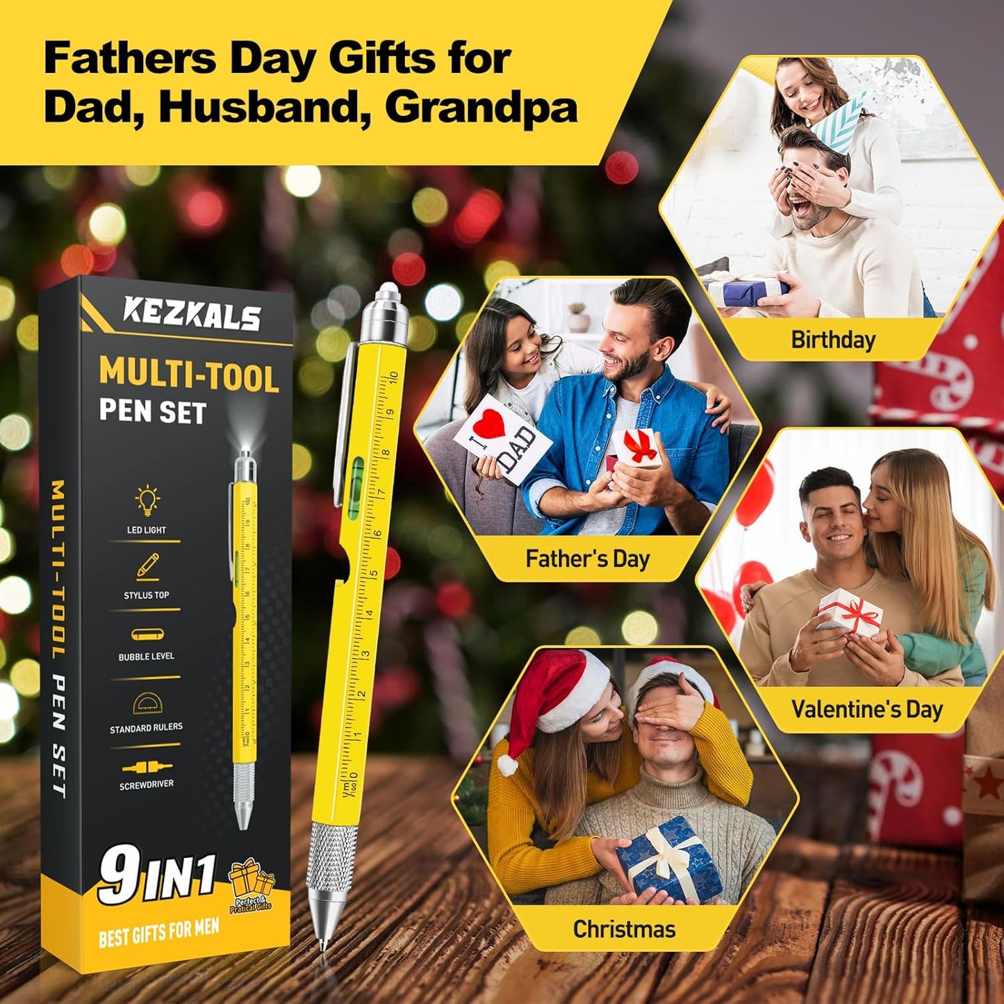 KEZKALS Fathers Day Gift Ideas, 9 in 1 Multitool Pen Gifts for Men, Fathers Day Gift from Daughter Wife Son, Anniversary Birthday Gifts for Men, Mens Gifts for Him Dad Grandpa, Cool Gadgets Tools
