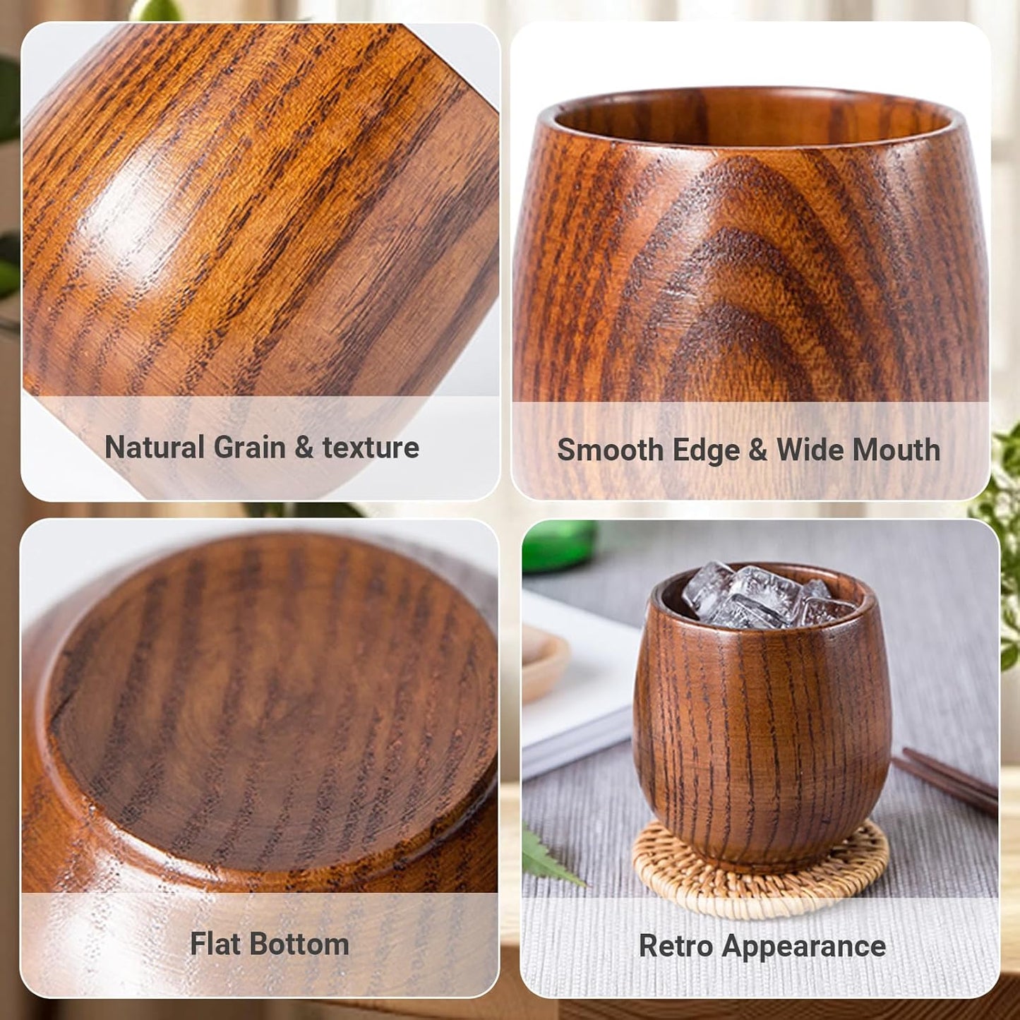 2Pcs Wooden Bourbon Glasses Set of 2, Handcrafted Whiskey Tumblers for Men, Rustic Bourbon Cups, Unique Charred Whiskey Cup, Gifts for Dad/Husband