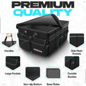 FORTEM Car Trunk Organizer, Collapsible Multi Compartment Car Organizer, Foldable SUV Storage for Car Accessories for Women Men, Non Slip Bottom, Securing Straps, Soft Cover 50L (Black, Standard)