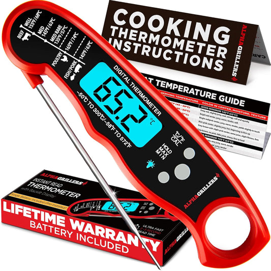 Alpha Grillers Meat Thermometer Digital - Instant Read Food Thermometer for Cooking Grilling - Professional Kitchen Fathers Day Gift Ideas for Birthday Dad Men Him Husband - Air Fryer BBQ Accessories