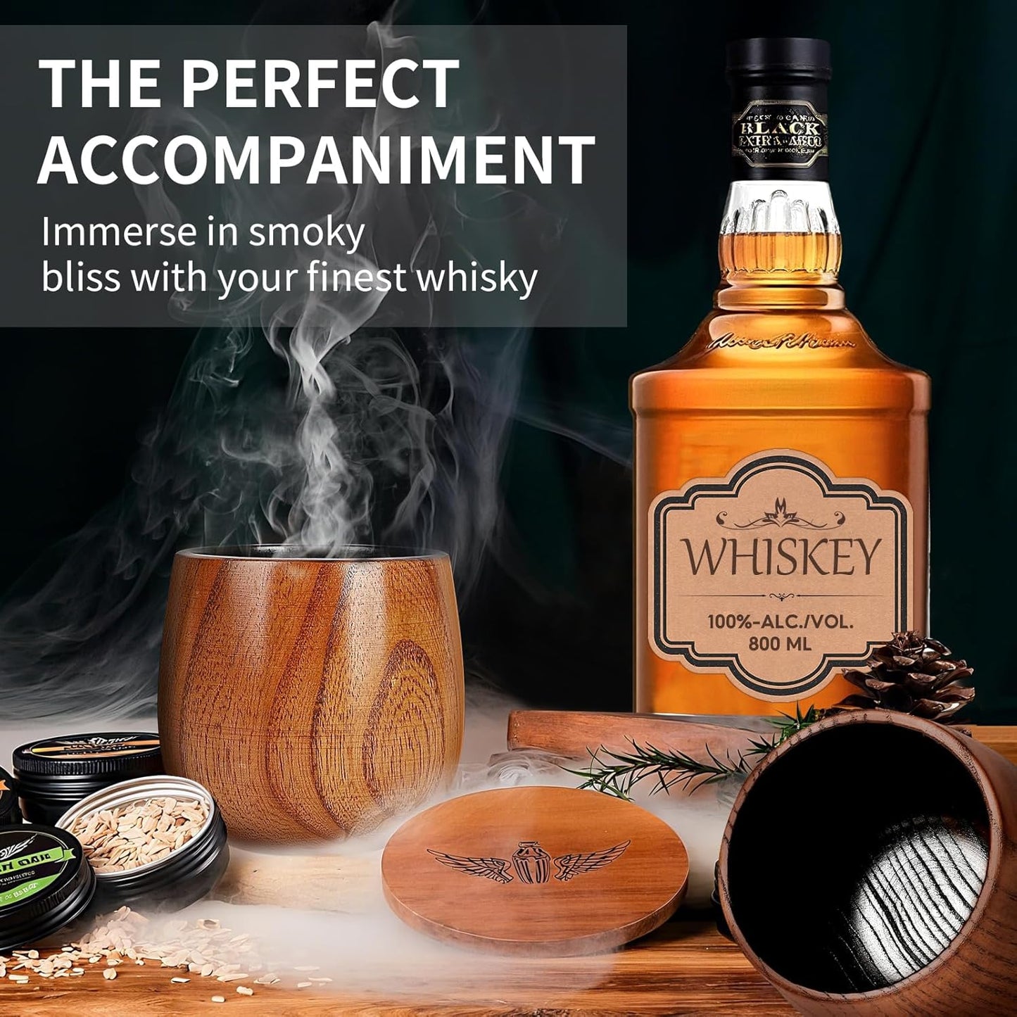 Wooden Whiskey Glass Gifts for Men - Charred Wood Bourbon Whiskey Glasses, Perfect for Men Who Have Everything, Gift for Dad or Boyfriend on Father's Day, Birthday, Christmas, Thanksgiving