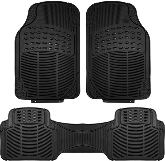 FH Group Automotive Floor Mats Solid Black Climaproof for All Weather Protection Universal Fit Trimmable Heavy Duty fits Most Cars, SUVs, and Trucks, 3pc Full Set F11306BLACK