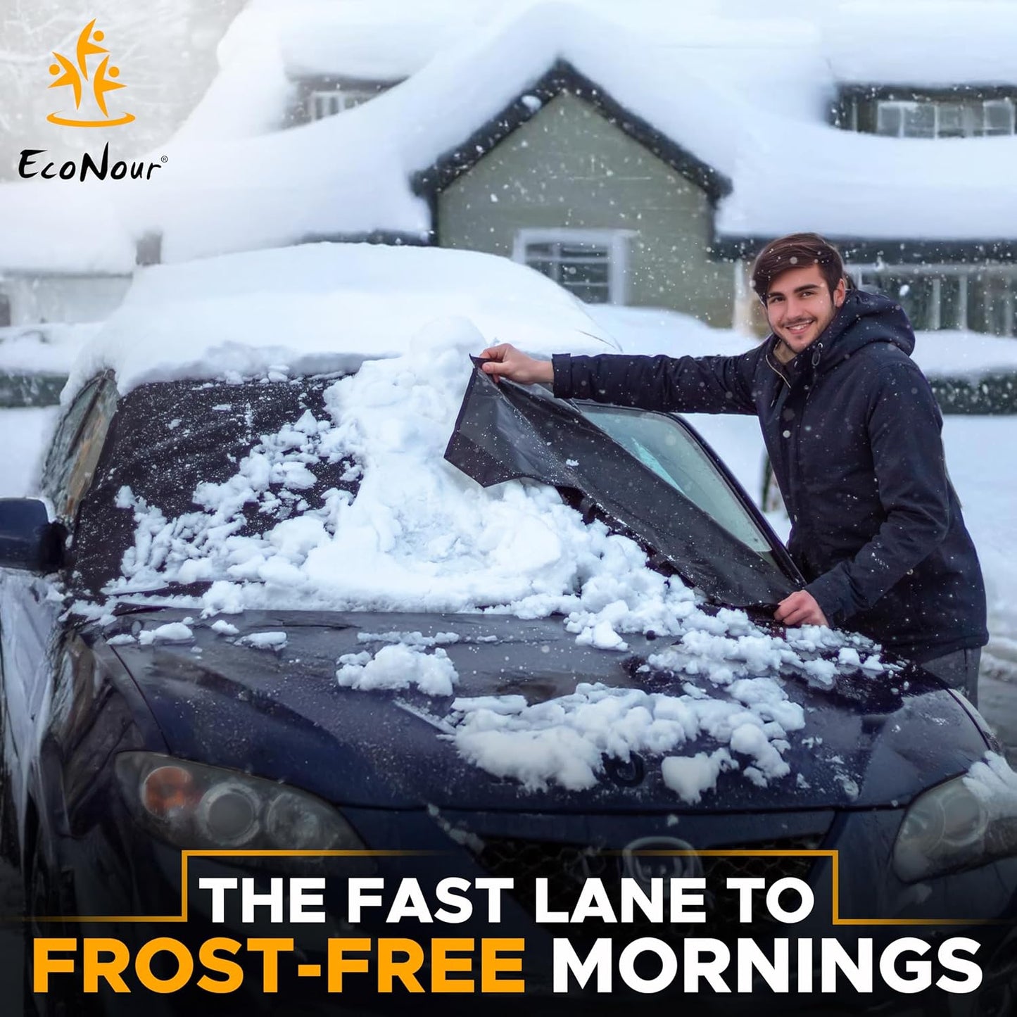 EcoNour Windshield Cover for Ice and Snow | Durable 600D Oxford Fabric | Waterproof Winter Car Cover for Compact Cars, Small SUV and Small Sedan | Essential Car Winter Accessories | Small (64" x 42")