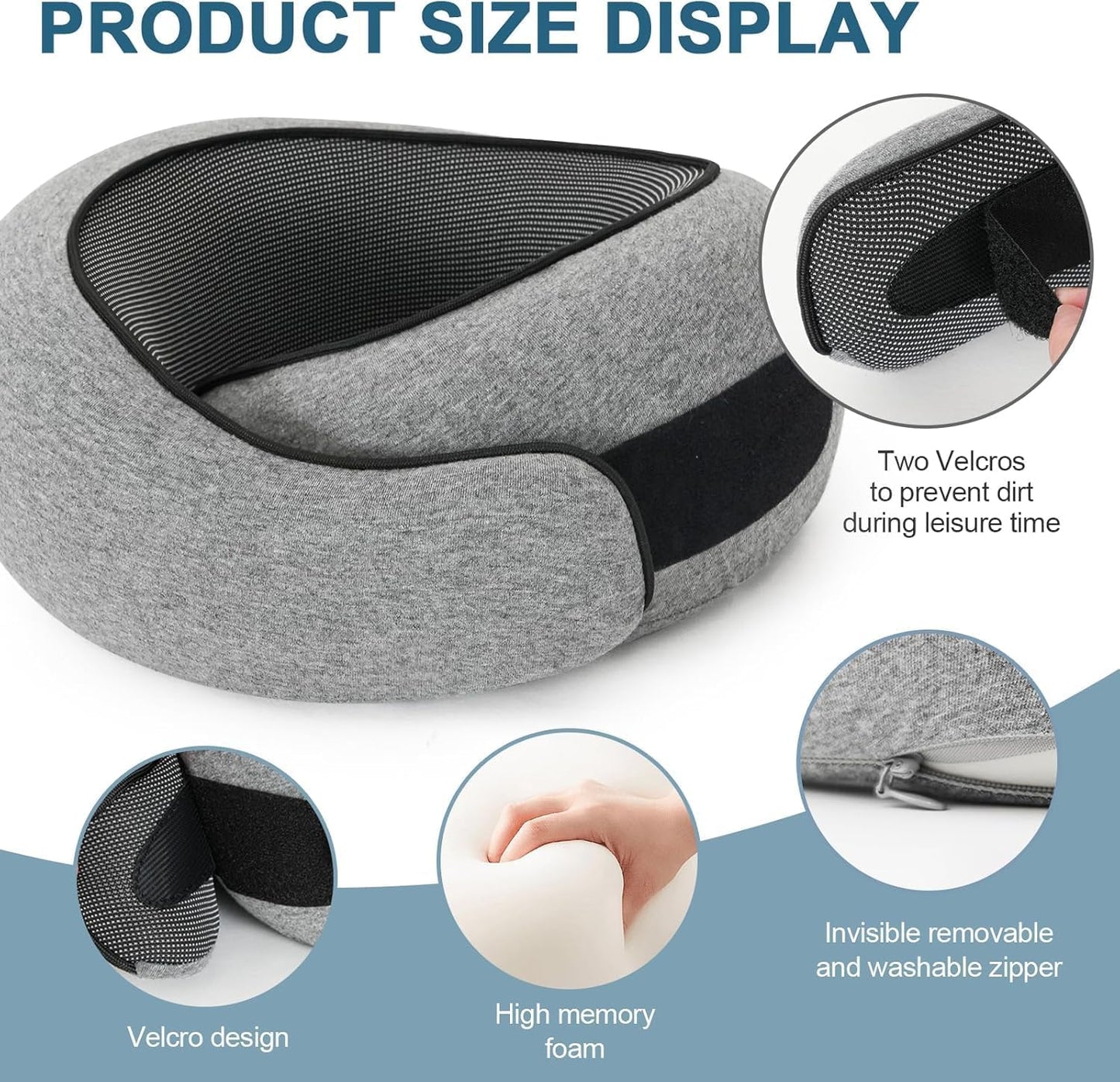 Adjustable Travel Neck Pillow with Hood - Memory Foam Support for Deep Sleep & Neck Pain Relief on Long Flights & Road Trips, Light-Block & Foldable Design for Ultimate Comfort, Grey
