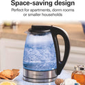 Hamilton Beach Glass Electric Kettle, 1 L, 1500W Fast Boiling Water Boiler, Cordless, Soft Blue LED Light, Auto Shutoff & Boil-Dry Protection, BPA-Free, Compact Size (40930JC)