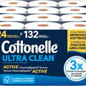 Cottonelle Toilet Paper, 24 Family Mega Rolls = 132 Regular Rolls (4 Packs of 6), Ultra Clean, Strong Bathroom Tissue, 353 Sheets per Roll, Packaging May Vary