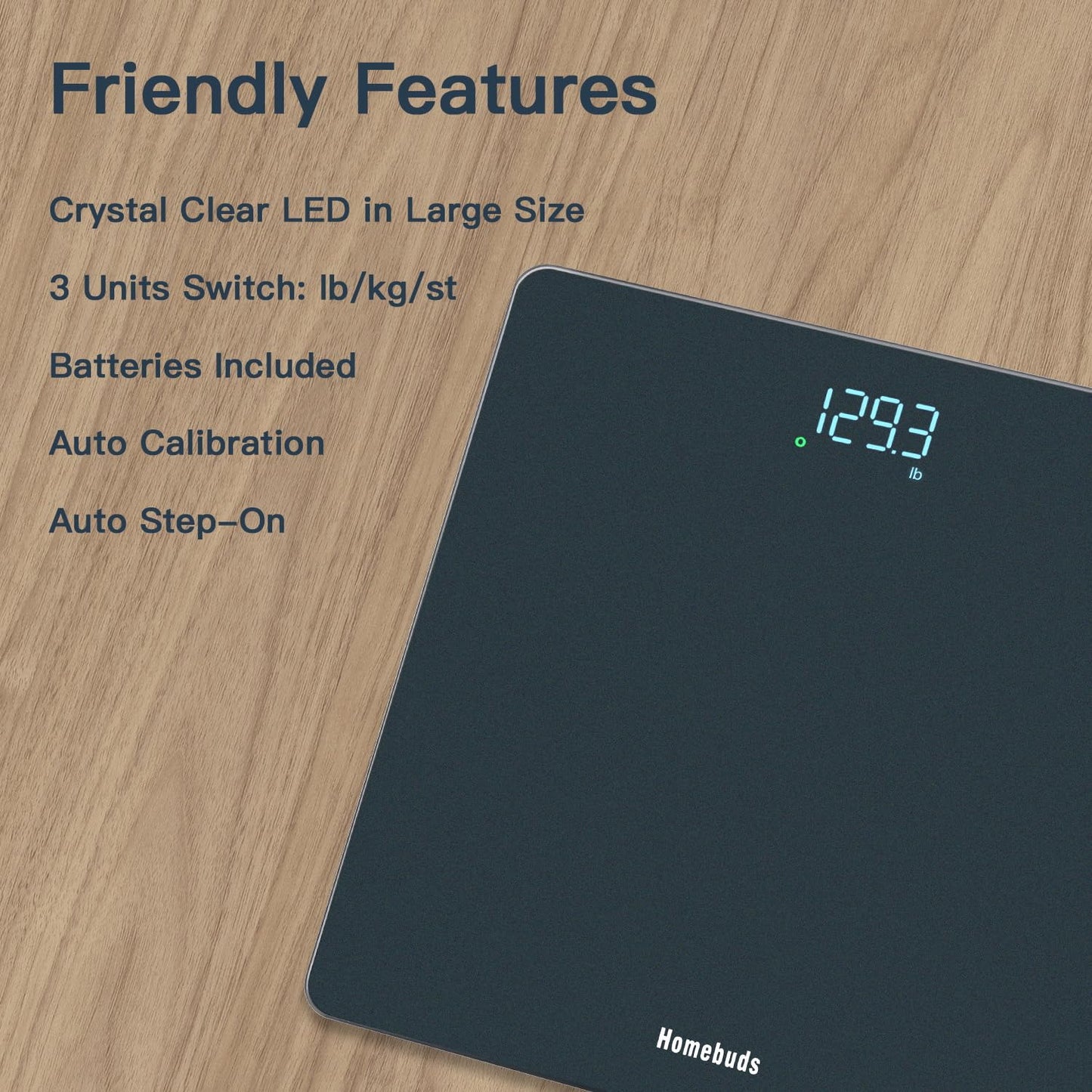 Homebuds Digital Weight Scale, High Precision in 0.1lb by Our Professional Scale Factory Since 2001, Scale Body Weight LED Display and Step-On, 3*AAA Batteries Included, 400lb/182kg, Blue