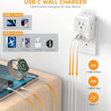 Multi Plug Outlet Extender, TESSAN Multiple Plug Extension Block with 4 AC Splitter, 2 USB A Ports and 1 USB C Port, Surge Protector Wall Outlet Expander for Home Office Dorm Room Essentials, Gray