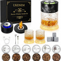 Electric Whiskey Smoker Kit,Rechargeable Cocktail Smoker Kit with 2 * 360° Rotating LED Whiskey Glass, 4*Ice Wine Stone and 6*Wood Chips, Bourbon Whiskey Gift Ideas for Men/Dad/Husband