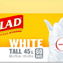 Glad White Garbage Bags - Tall 45 Litres - Unscented, 60 Trash Bags, Made in Canada of Global Components
