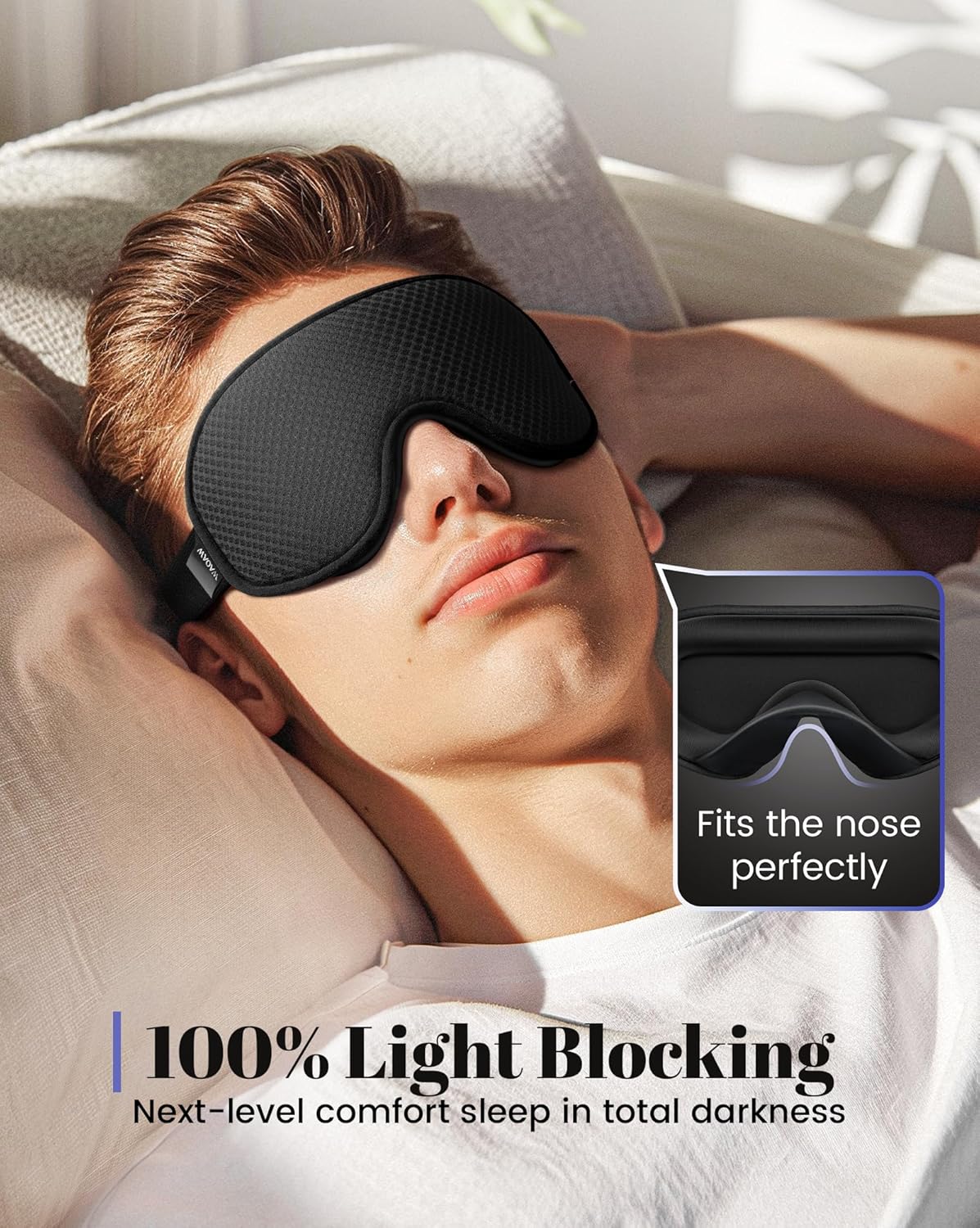 WAOAW Sleep Mask Travel Essentials - 3D Blackout Eye Mask for Sleeping - Soft Breathable Adjustable Light Blocking Eye Covers for Men and Women - Comfortable Night Mask for Travel Flight (Black)