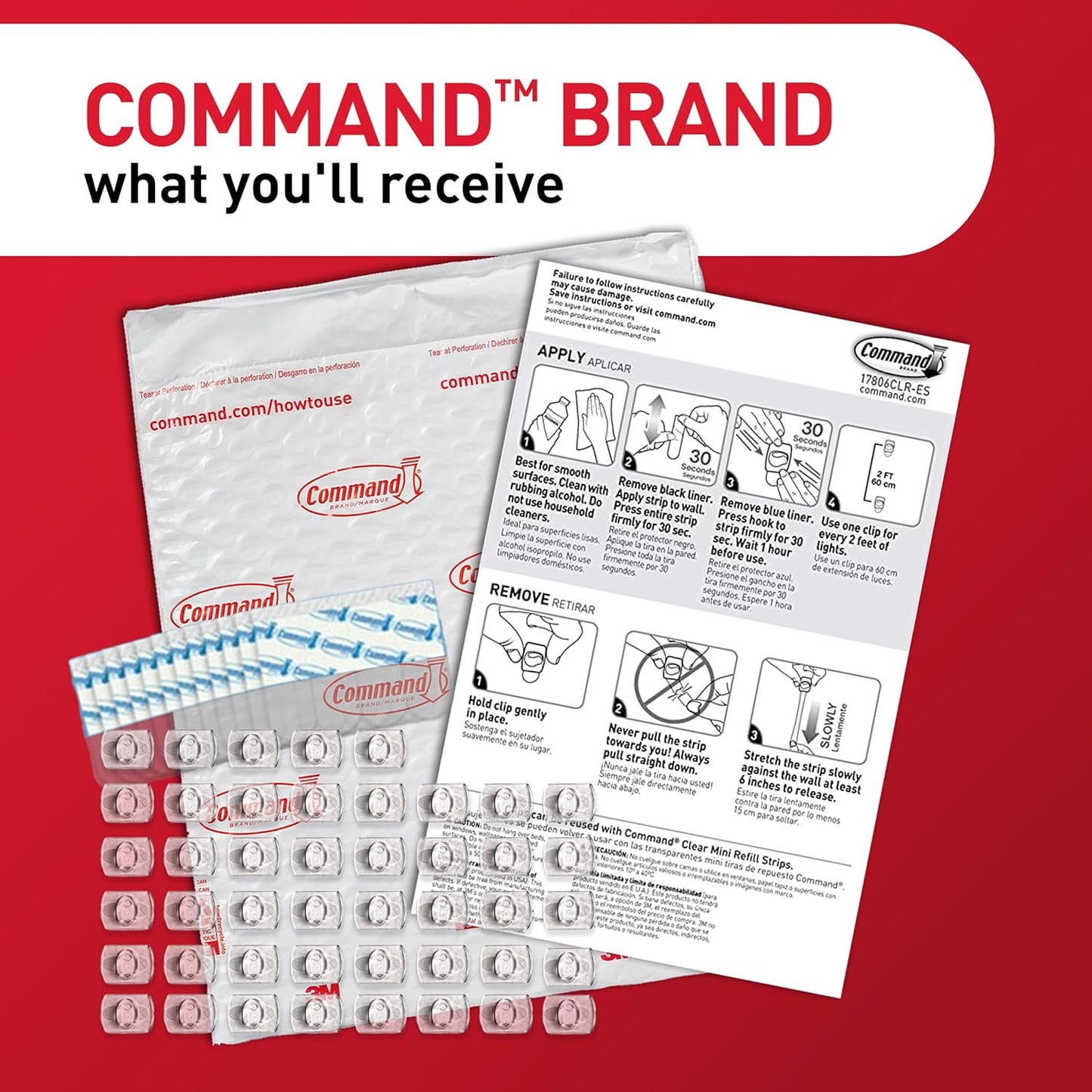 Command Clear Mini Light Clips 45 Clips, 54 Strips (CL806-45NA) - Easy to Open Packaging | 54 Strips