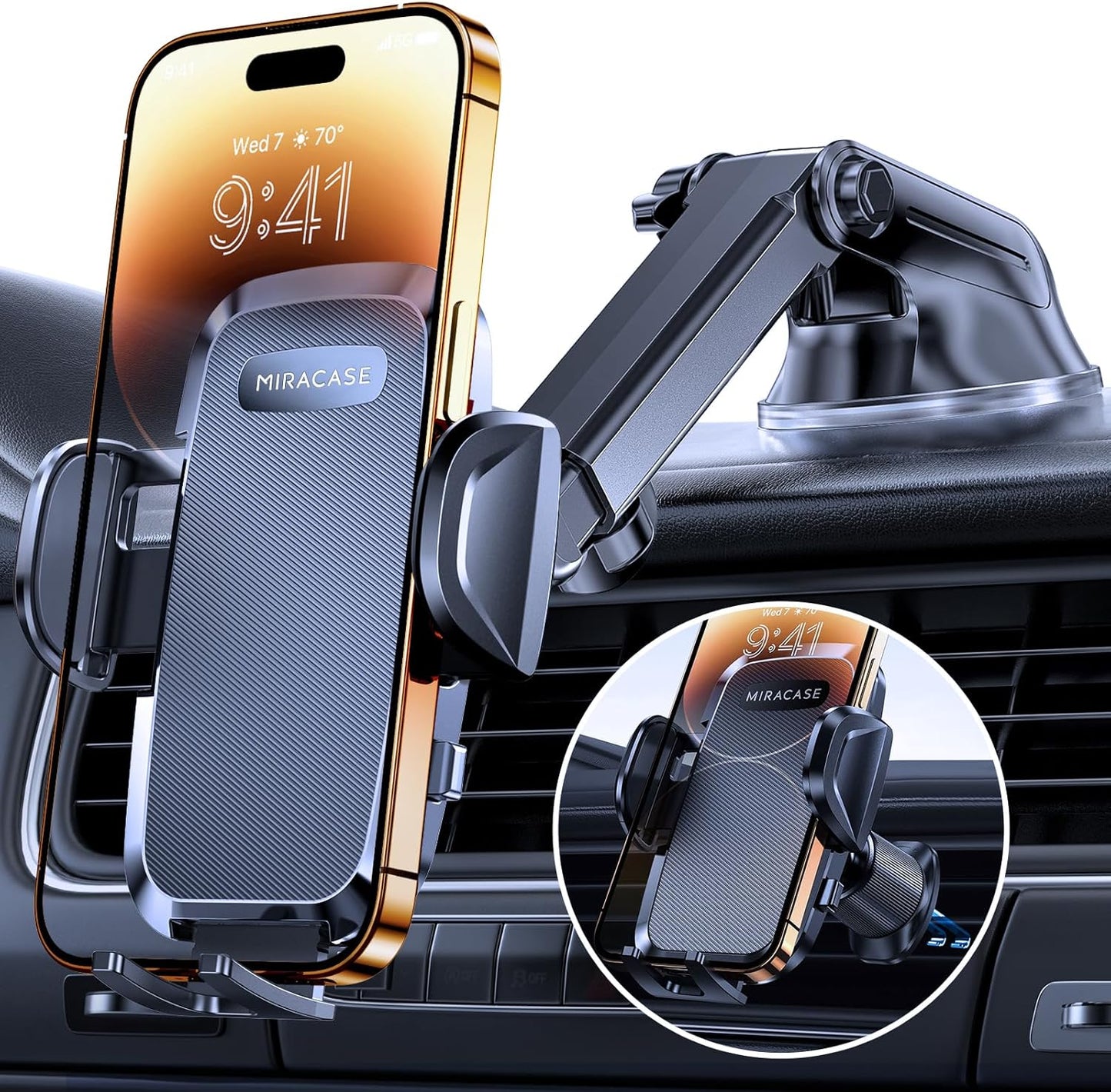 Miracase Car Phone Mount, [Upgraded Strong Military Grade Suction Cup] Long Arm Phone Holder for Car Dashboard Windshield Vent, Hands Free Cell Phone Holder Compatible with All Mobile Phones
