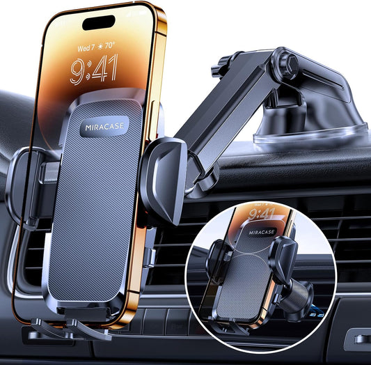 Miracase Car Phone Mount, [Upgraded Strong Military Grade Suction Cup] Long Arm Phone Holder for Car Dashboard Windshield Vent, Hands Free Cell Phone Holder Compatible with All Mobile Phones