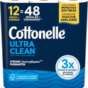 Cottonelle Toilet Paper, 12 Mega Rolls = 48 Regular Rolls, Ultra Clean, Strong Bathroom Tissue, 284 Sheets per Roll, Packaging May Vary