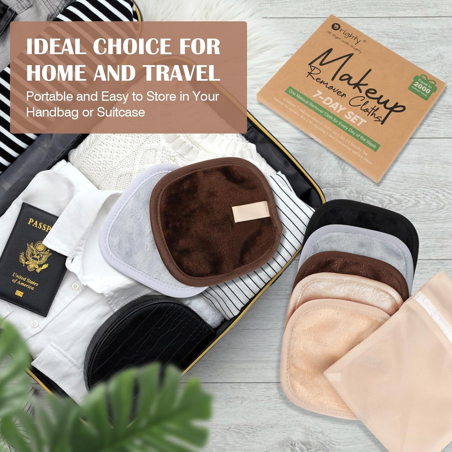 Orighty Makeup Remover Cloths 7-Day Set, Premium & Reusable Makeup Remover Pads, Erase Makeup With Just Water, Makeup Set For Eyes, Lips, Foundation and more, Ideal Choice For Women (Neutrals)
