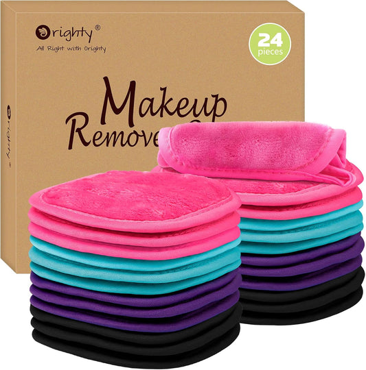 Orighty Makeup Remover Cloths Makeup Removal Face Cleansing Cloth, Reusable Makeup Remover Pads Remove Instantly Dirt with Just Water, 5 x 5 in (24 Pack)