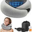 Purroch Neck Pillow Airplane, Travel Pillow with Eye Mask & Earplugs, Memory Foam Pillow with Adjustable Velcro Strap, Pillows for Travel, Plane, Car, Home, Work, Light Grey