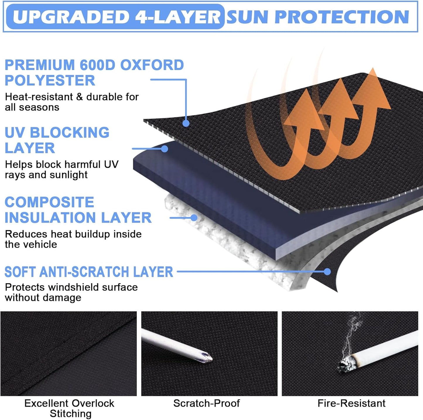 Tevlaphee Windshield Sun Shade for Summer Heat, UV Protection, Car Windshield Cover to Block Sun, Reduce Heat, Foldable Sun Shade for Cars SUVs Trucks Vans, All-Season Use