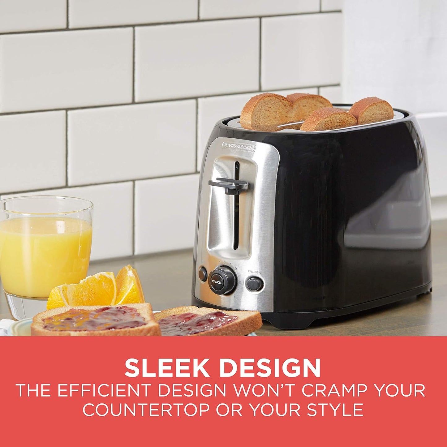BLACK+DECKER 2-Slice Extra Wide Slot Toaster, Classic Oval, Black with Stainless Steel Accents, TR1278B