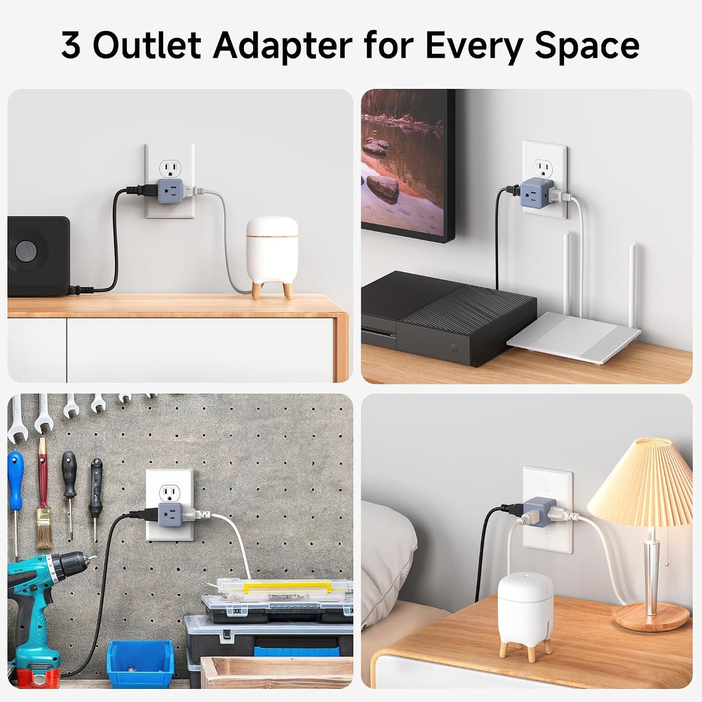 Cable Matters [cUL Listed] 3-Pack 3 Outlet Wall Adapter (3 Outlet Power Cube Tap, Outlet Splitter, Multi Plug Outlet, 3 Way Plug Adapter) in Gray