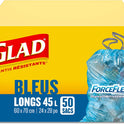 Glad Blue Recycling Bags - Tall 45 Litres - ForceFlex, Drawstring, 50 Trash Bags, Made in Canada of Global Components