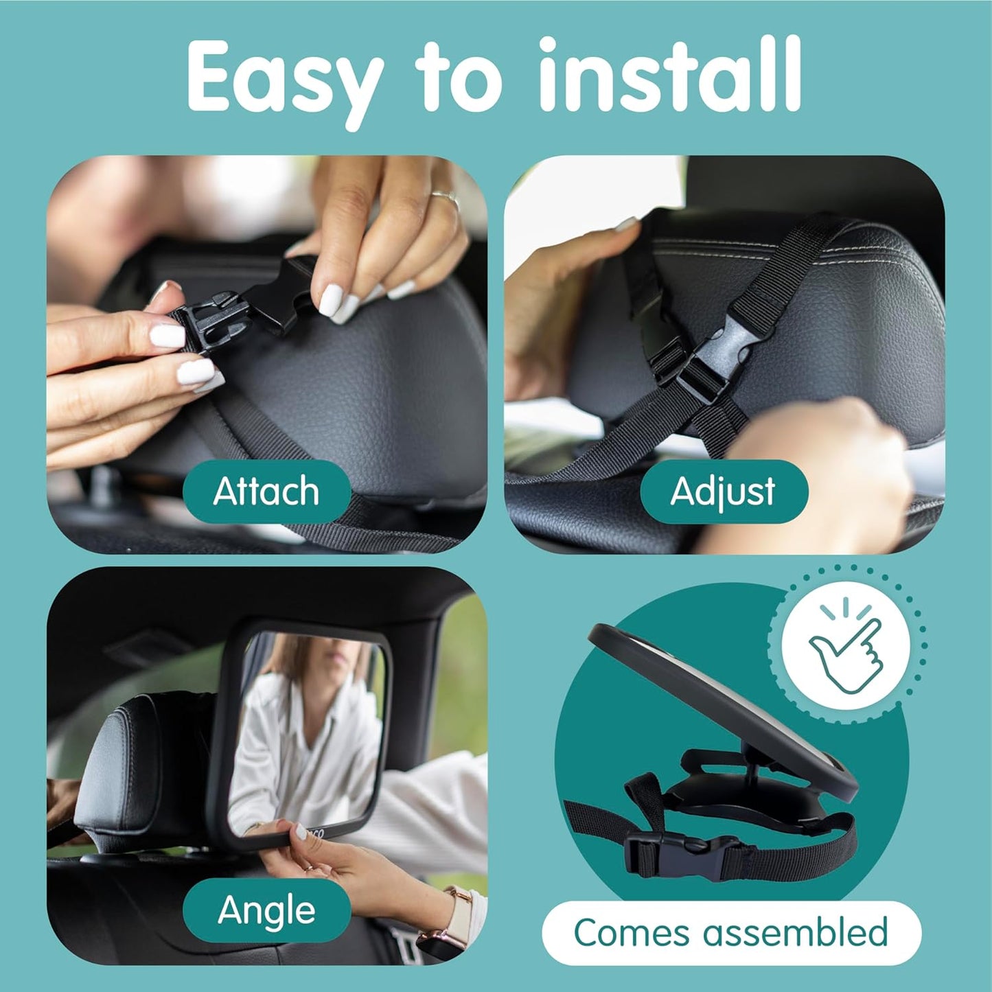 Onco Baby Car Mirror for Back Seat - Double Award-Winning, 100% Shatterproof Mirror, 360° Baby Must Haves, New Born Essentials, Car Mirror Rear Facing, Universal & Shake-Proof