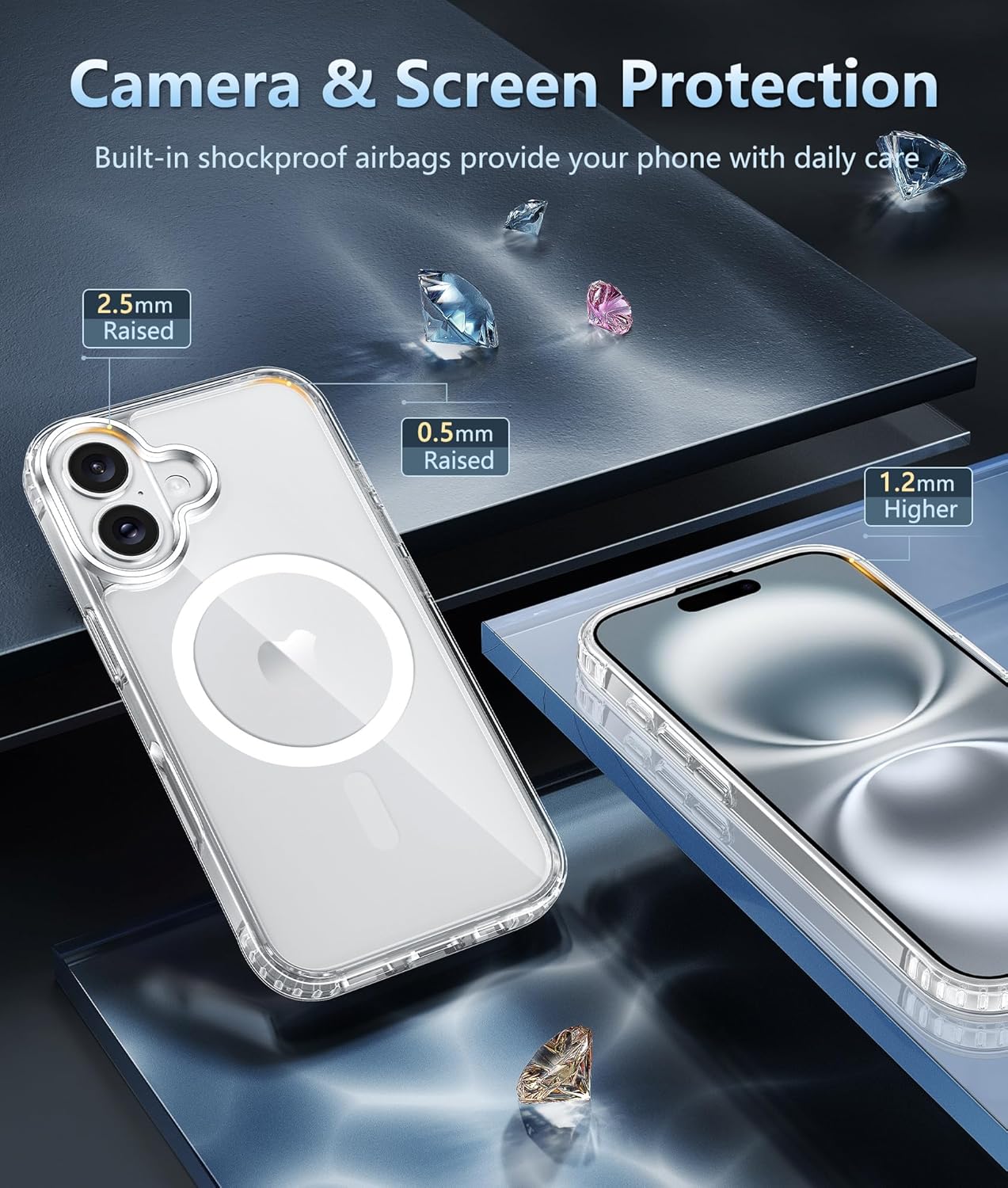 FNTCASE for iPhone 16 Case Clear: Magnetic Phone Cases with Screen Protector Drop Proof Compatible with Magsafe Slim Anti Yellowing Rugged Shockproof Protective Cell Cover (A-Clear Magnetic)