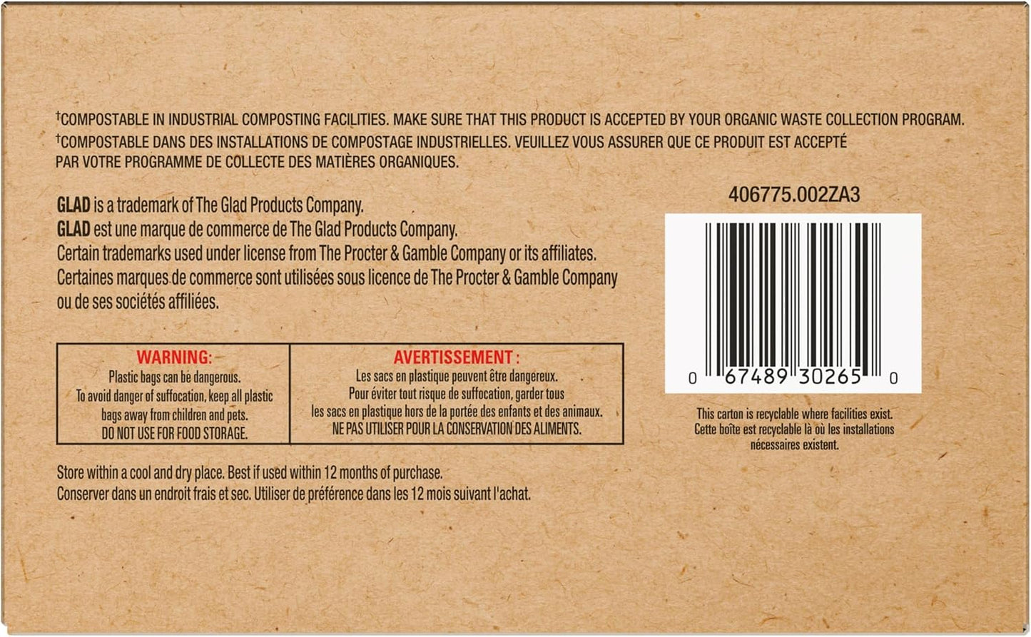 Glad 100% Compostable Bags - Small 10 Litres - Lemon scent 100 Compost Bags