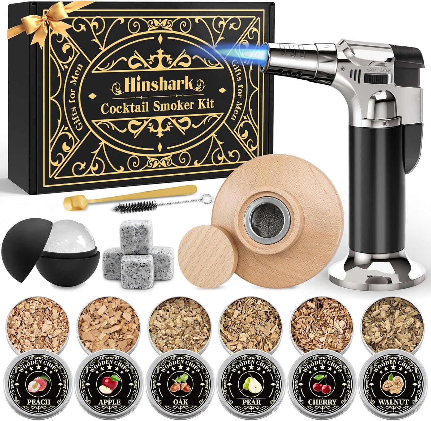 Fathers Day Gift Ideas for Husband, Gifts for Men Whisky Smoker Kit for Bourbon, Anniversary Birthday Gift for Dad Him Husband Grandpa, 6 Flavors Wood Chips for Old Fashioned Smoker Kit (No Butane)