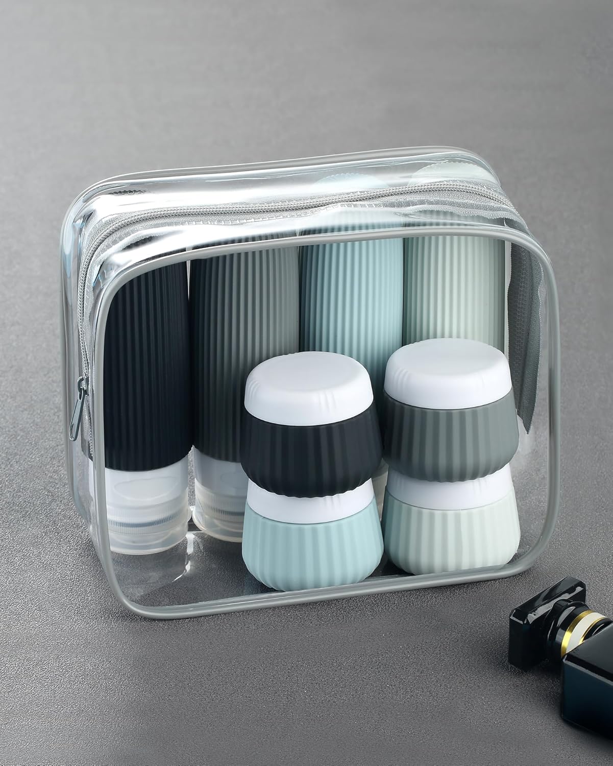 Mrsdry Travel Bottles for Toiletries 8 Pack, Tsa Approved Travel Size Toiletries Containers with Clear Bag, Leak Proof Silicone Squeezable Traveler Essentials Creams Jars